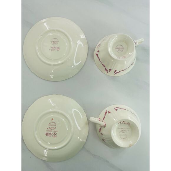 2 Williamsburg Husk by WEDGWOOD Footed Cup & Saucer Set, Teacup Ribbon Floral - Picture 8 of 11